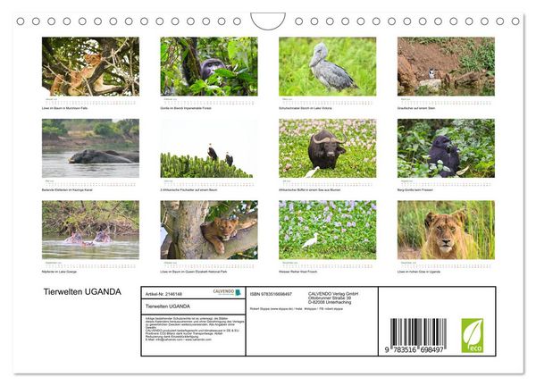 Produktbild: Tierwelten UGANDA (Wandkalender 2026 DIN A4 quer), CALVENDO Monatskalender