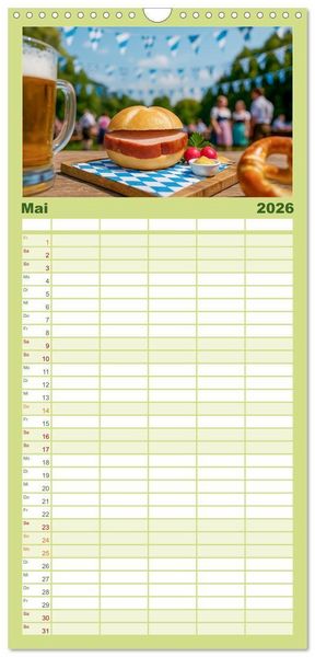 Produktbild: Familienplaner 2026 - Leberk&auml;se-Kalender - Die Leberk&auml;ssemmel aus Bayern mit 5 Spalten (Wandkalender, 21 x 45 cm) CALVENDO