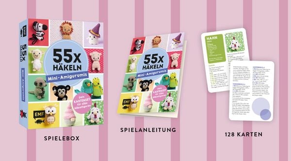 Produktbild: 55 x h&auml;keln &ndash; Mini-Amigurumis: Dein Kartenset von Wellensittich bis Wichtel