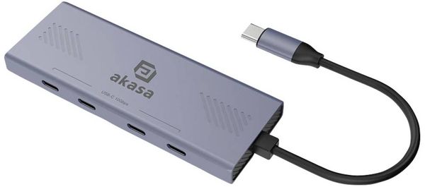 Produktbild: Akasa 4 Port USB-Hub mit USB-C&reg; Stecker Aluminium (eloxiert) AK-CBCA32-18BK 10Gbps USB Type-C 4 Port Hub