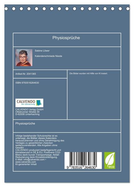 Produktbild: Physiospr&uuml;che (Tischkalender 2026 DIN A5 hoch), CALVENDO Monatskalender