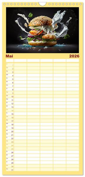 Produktbild: Familienplaner 2026 - Burgerfood mit 5 Spalten (Wandkalender, 21 x 45 cm) CALVENDO