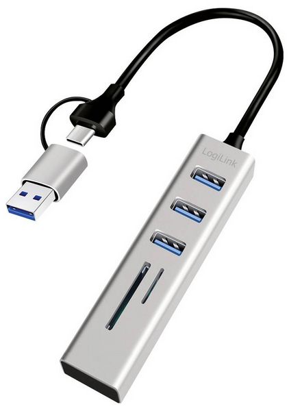 Produktbild: LogiLink UA0445 USB-Hub 3 Port USB-A, SDHC, microSDHC USB 3.0 5 GBit/s Aluminium UA0445