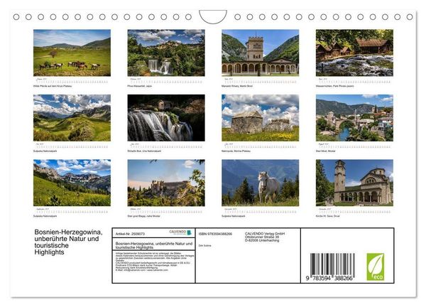 Produktbild: Bosnien-Herzegowina, unber&uuml;hrte Natur und touristische Highlights (Wandkalender 2027 DIN A4 quer), CALVENDO Monatskalender