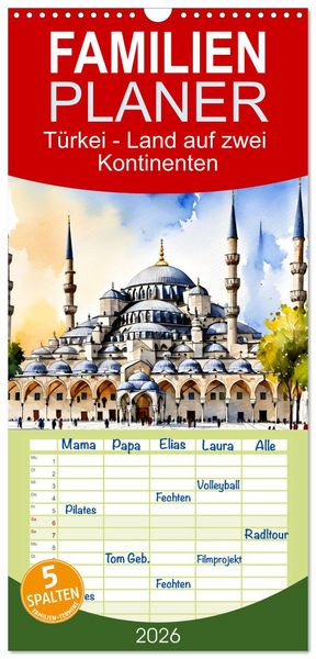 Produktbild: Familienplaner 2026 - T&uuml;rkei - Land auf zwei Kontinenten mit 5 Spalten (Wandkalender, 21 x 45 cm) CALVENDO