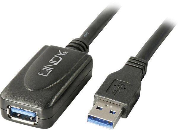 LINDY USB-Kabel USB 3.2 Gen1 (USB 3.0 / USB 3.1 Gen1) USB-A Stecker, USB-A Buchse 5.00 m Schwarz 43155