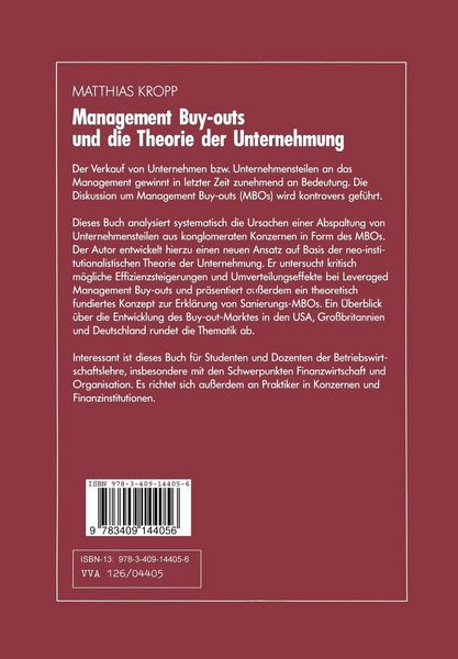 Produktbild: Management-Buyouts und die Theorie der Unternehmung