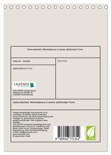 Produktbild: Verbundenheit. Minimalismus in seiner z&auml;rtlichsten Form (Tischkalender 2027 DIN A5 hoch), CALVENDO Monatskalender