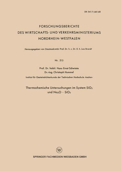 Produktbild: Thermochemische Untersuchungen im System SiO2 und Na2O - SiO2