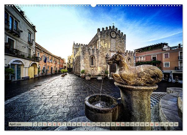 Produktbild: Taormina zur blauen Stunde (hochwertiger Premium Wandkalender 2026 DIN A2 quer), Kunstdruck in Hochglanz