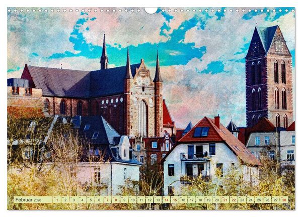 Produktbild: Hansestadt Wismar - UNESCO-Welterbestadt in feinen Aquarellfarben (Wandkalender 2026 DIN A3 quer), CALVENDO Monatskalender