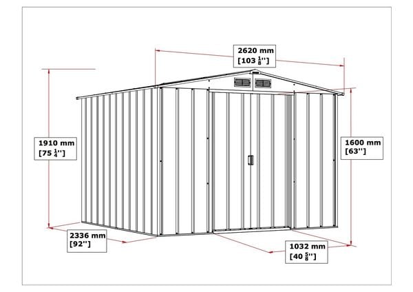 Produktbild: Metall Ger&auml;tehaus 262x234 Gartenhaus Schiebet&uuml;ren