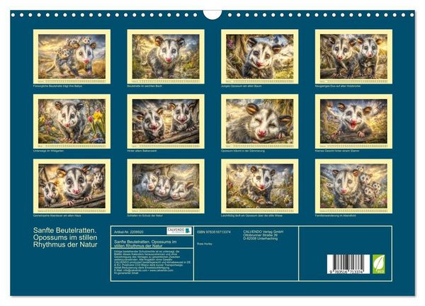 Produktbild: Sanfte Beutelratten. Opossums im stillen Rhythmus der Natur (Wandkalender 2026 DIN A3 quer), CALVENDO Monatskalender