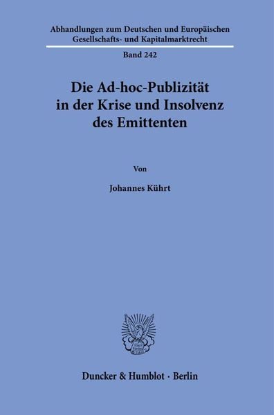 Produktbild: Die Ad-hoc-Publizit&auml;t in der Krise und Insolvenz des Emittenten