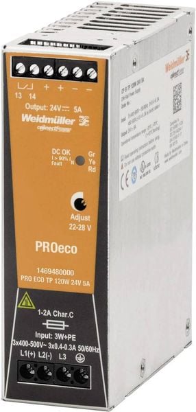 Weidmüller PRO ECO 120W 24V 5A Hutschienen-Netzteil (DIN-Rail) 24 V/DC 5 A 120 W Anzahl Ausgänge:1 x Inhalt 1 St.