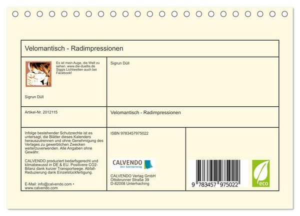Produktbild: Velomantisch - Radimpressionen (Tischkalender 2026 DIN A5 quer), CALVENDO Monatskalender