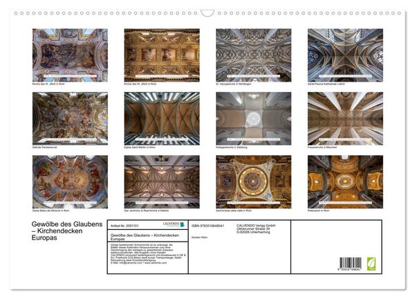 Produktbild: Gew&ouml;lbe des Glaubens &ndash; Kirchendecken Europas (Wandkalender 2026 DIN A2 quer), CALVENDO Monatskalender