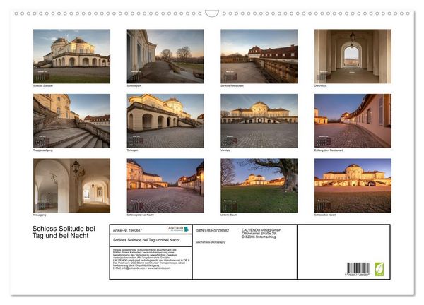 Produktbild: Schloss Solitude bei Tag und bei Nacht (Wandkalender 2026 DIN A2 quer), CALVENDO Monatskalender