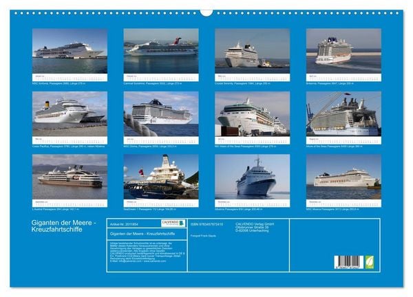 Produktbild: Giganten der Meere - Kreuzfahrtschiffe (Wandkalender 2026 DIN A2 quer), CALVENDO Monatskalender