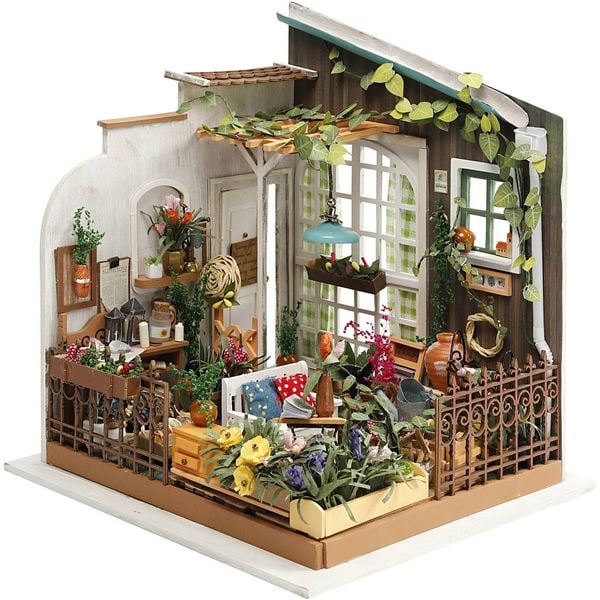 Creativ Company DIY-Miniatur-Zimmer, Gartenzimmer, H 21 cm, L 22,6 cm, B 19,5 cm