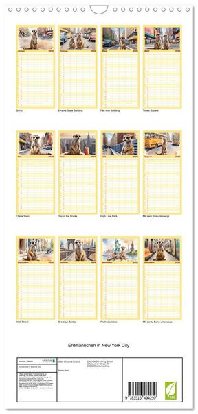 Produktbild: Familienplaner 2026 - Erdm&auml;nnchen in New York City mit 5 Spalten (Wandkalender, 21 x 45 cm) CALVENDO
