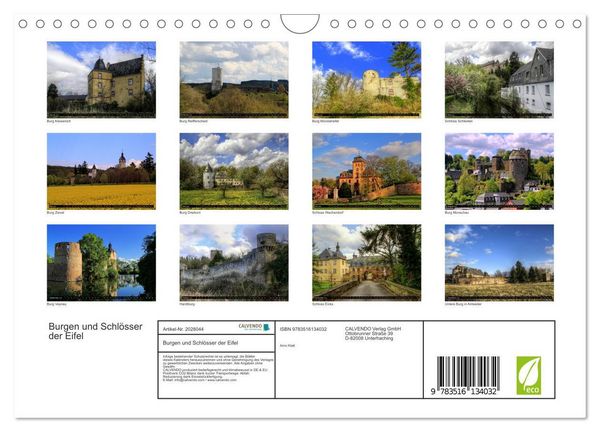 Produktbild: Burgen und Schl&ouml;sser der Eifel (Wandkalender 2026 DIN A4 quer), CALVENDO Monatskalender