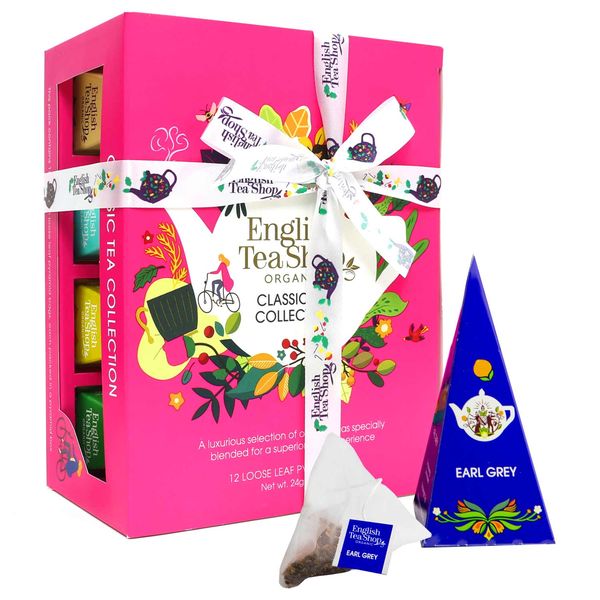 Produktbild: BIO Tee Geschenk mit Schleife "Klassische Tee Kollektion", 12 verschiedene Sorten in kompostierbaren Pyramiden-Beutel