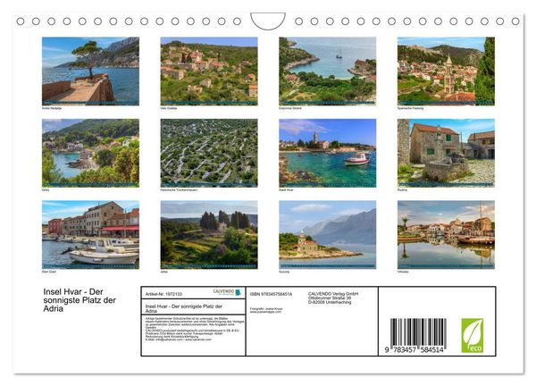 Produktbild: Insel Hvar - Der sonnigste Platz der Adria (Wandkalender 2026 DIN A4 quer), CALVENDO Monatskalender