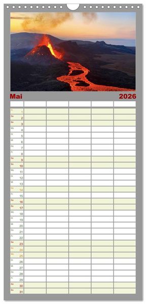 Produktbild: Familienplaner 2026 - Vulkane - Beeindruckende Feuerberge mit 5 Spalten (Wandkalender, 21 x 45 cm) CALVENDO