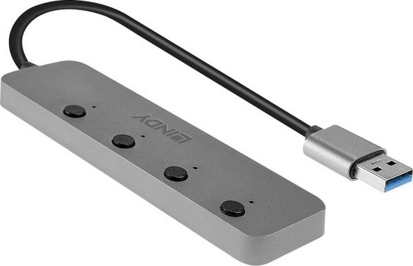 Produktbild: LINDY 43309 USB-Hub 4 Port USB-A USB 3.0 5 GBit/s einzeln schaltbar Grau 4 Port USB 3.0 Hub mit Ein-/Ausschaltern