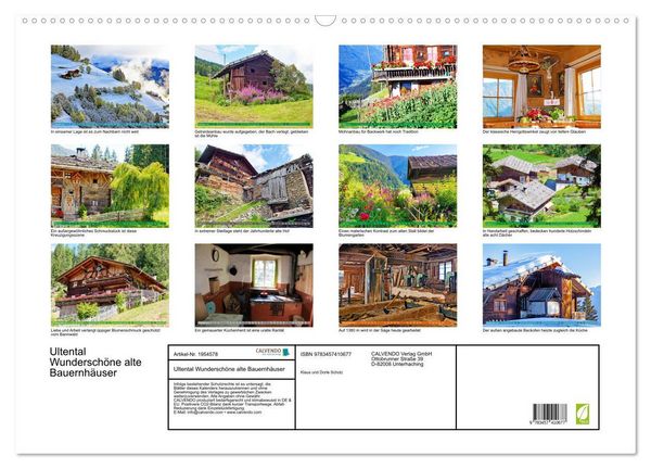 Produktbild: Ultental Wundersch&ouml;ne alte Bauernh&auml;user (Wandkalender 2026 DIN A2 quer), CALVENDO Monatskalender