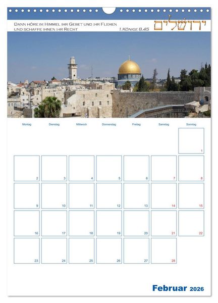 Produktbild: Jerusalem Kalender mit Bibelworten und Planer! (Wandkalender 2026 DIN A3 hoch), CALVENDO Monatskalender