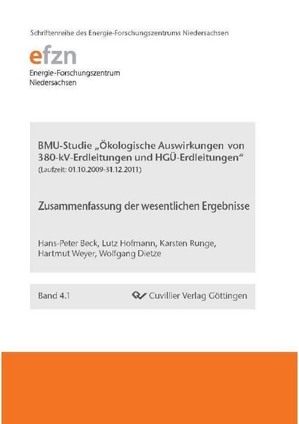 Produktbild: BMU-Studie "&Ouml;kologische Auswirkungen von 380-kV-Erdleitungen und HG&Uuml;-Erdleitungen"