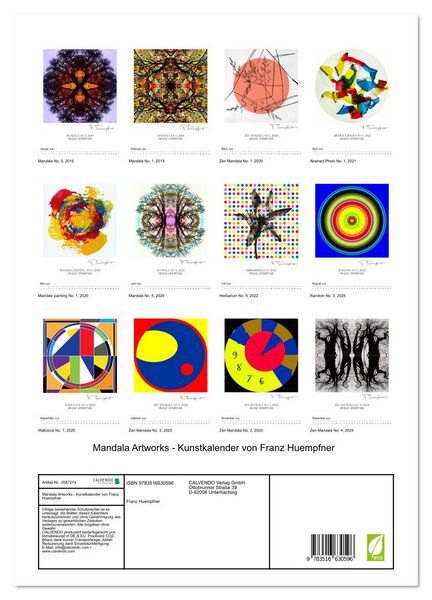 Produktbild: Mandala Artworks - Kunstkalender von Franz Huempfner (hochwertiger Premium Wandkalender 2026 DIN A2 hoch), Kunstdruck in Hochglanz