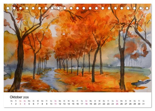 Produktbild: Mit Aquarellen durch das Jahr (Tischkalender 2026 DIN A5 quer), CALVENDO Monatskalender