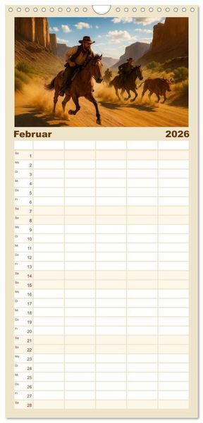 Produktbild: Familienplaner 2026 - Cowboy Alltag und Western Staub mit 5 Spalten (Wandkalender, 21 x 45 cm) CALVENDO