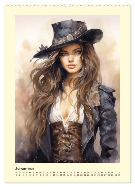 Produktbild: Sch&ouml;ne Steampunk Girls. Retro-&Auml;sthetik im Aquarell-Stil (hochwertiger Premium Wandkalender 2026 DIN A2 hoch), Kunstdruck in Hochglanz