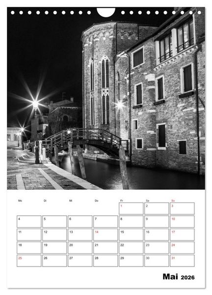 Produktbild: MONOCHROMES VENEDIG Klassische Momente (Wandkalender 2026 DIN A4 hoch), CALVENDO Monatskalender