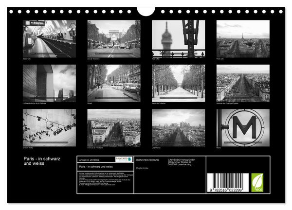 Produktbild: Paris - in schwarz und weiss (Wandkalender 2026 DIN A4 quer), CALVENDO Monatskalender
