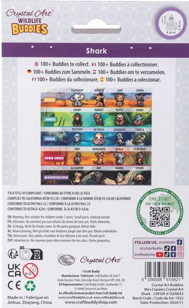 Produktbild: Craft Buddy CAFGR-31GEN053 - Crystal Art Wildlife Buddies, Misunderstood, Shark, Hai, Serie 5, Diamond Painting