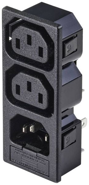TRU COMPONENTS TC-10475852 Kaltgeräte-Steckverbinder C13, C14 Buchse, Einbau vertikal, Stecker, Einbau vertikal Gesamtpolzahl: 3 10 A Schwarz 1 St.