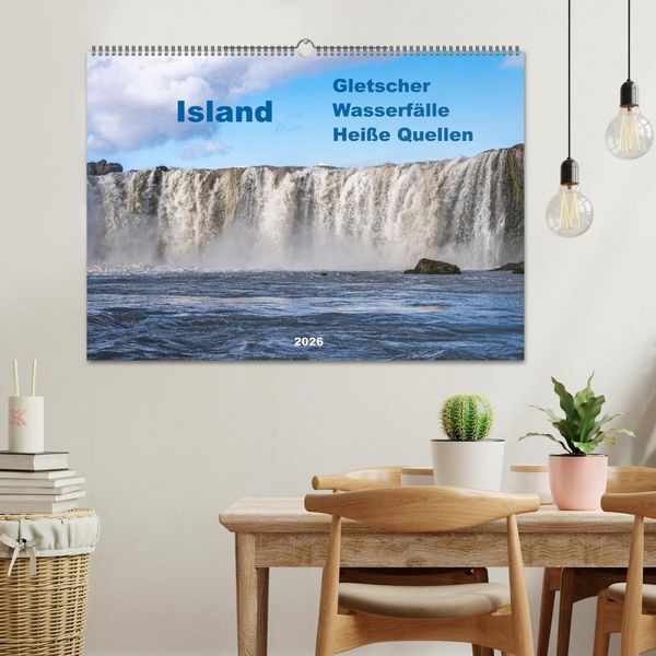 Produktbild: Island - Gletscher, Wasserf&auml;lle, Hei&szlig;e Quellen (Wandkalender 2026 DIN A2 quer), CALVENDO Monatskalender