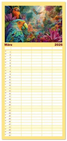 Produktbild: Familienplaner 2026 - Dschungelzauber - Kunstvolle Werke mit 5 Spalten (Wandkalender, 21 x 45 cm) CALVENDO