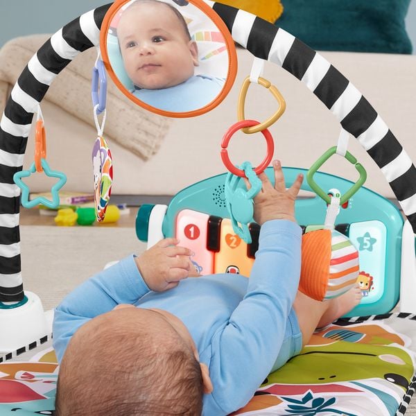Produktbild: Fisher-Price Kontrast-Spieldecke f&uuml;r Babys, Spielspa&szlig; Piano-Gym, blau, deutsche Version
