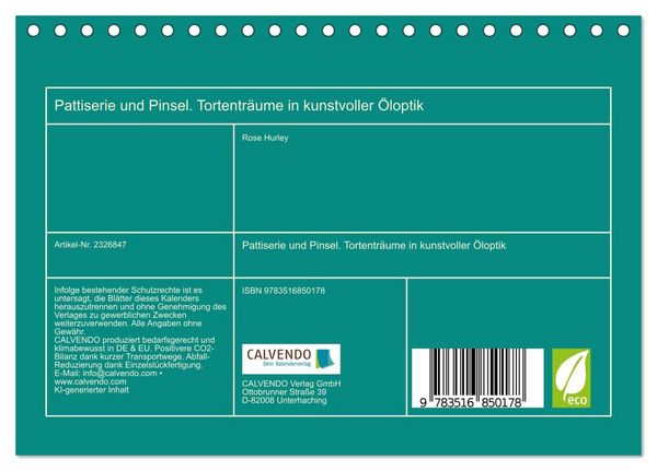 Produktbild: Pattiserie und Pinsel. Tortentr&auml;ume in kunstvoller &Ouml;loptik (Tischkalender 2027 DIN A5 quer), CALVENDO Monatskalender