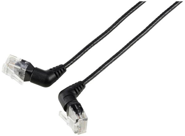 Produktbild: Renkforce RF-6071544 RJ45 Patchkabel CAT 6 U/UTP 2.00 m Schwarz Steckkontakte 360&deg; drehbar, Gewinkelter Kabelabgang 1 St.