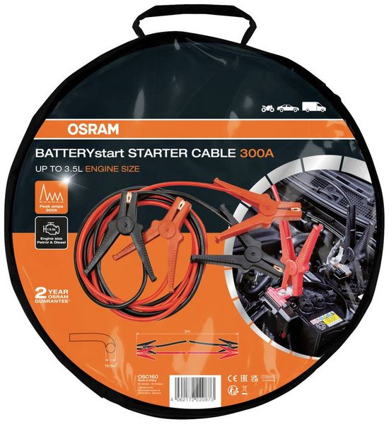Produktbild: Osram Automotive BATTERYstart STARTER CABLE 300A Starthilfekabel 16 mm&sup2; Aluminium (kupferbeschichtet) 3 m mit Kunststoffzangen