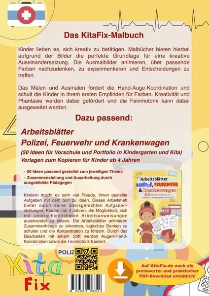 Produktbild: KitaFix Malbuch Polizei, Feuerwehr und Krankenwagen