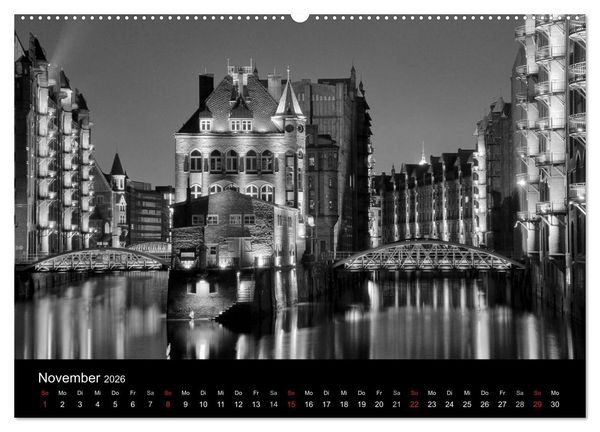 Produktbild: Hamburg monochrome Impressionen (hochwertiger Premium Wandkalender 2026 DIN A2 quer), Kunstdruck in Hochglanz
