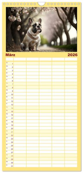Produktbild: Familienplaner 2026 - Franz&ouml;sische Bulldoggen mit 5 Spalten (Wandkalender, 21 x 45 cm) CALVENDO